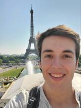 male student with Eiffle Tower