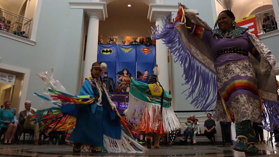Native American Tribal dance inside musem