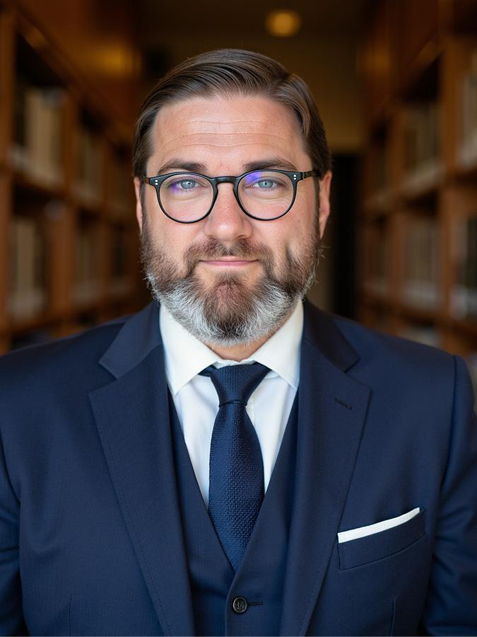 Benjamin Pietrenka wears a suit and faces the camera, smiling.