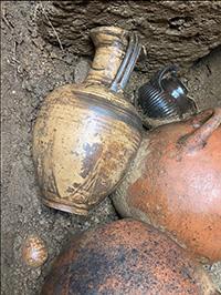Closeup of Etruscan ceramic pots 