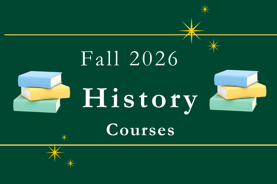 The title "Fall 2026 Course Brochure" appears in black text on a dark green background with graphics of stacked books and stars