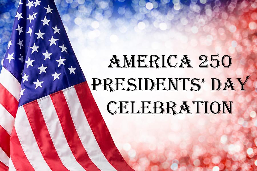 An American Flag and red white and blue sparkles frame the event title