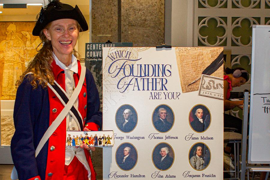 Dr. Sweet wears a historical military costume from the American Revolutionary War